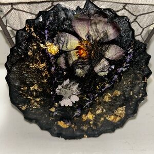 Floral Black and Gold Decorative Plate